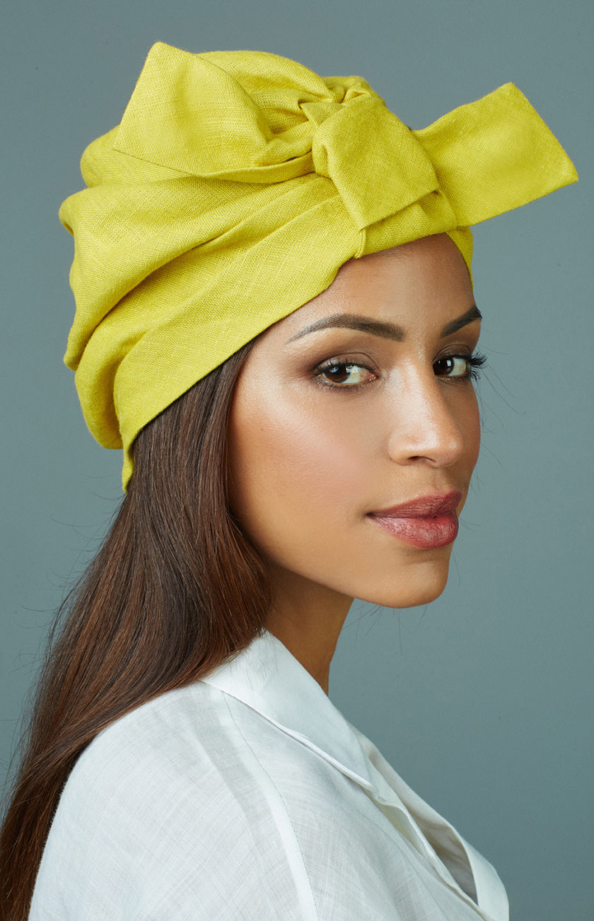 CHARTREUSE YELLOW BOW TURBAN (2 in 1)